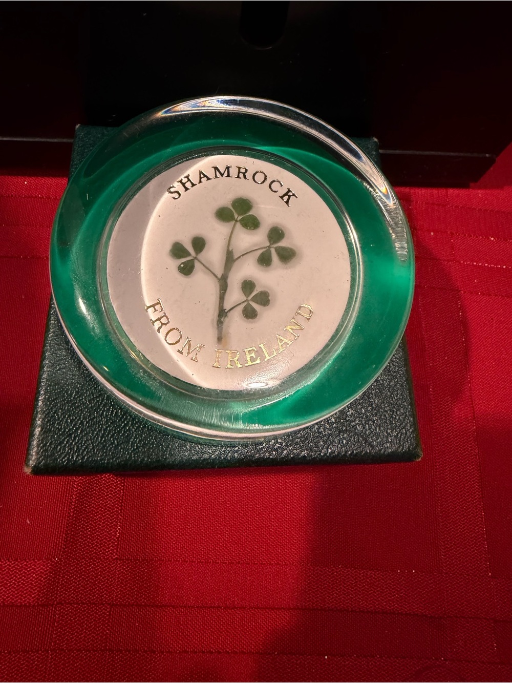 Shamrock From Ireland Green Glass Paperweight